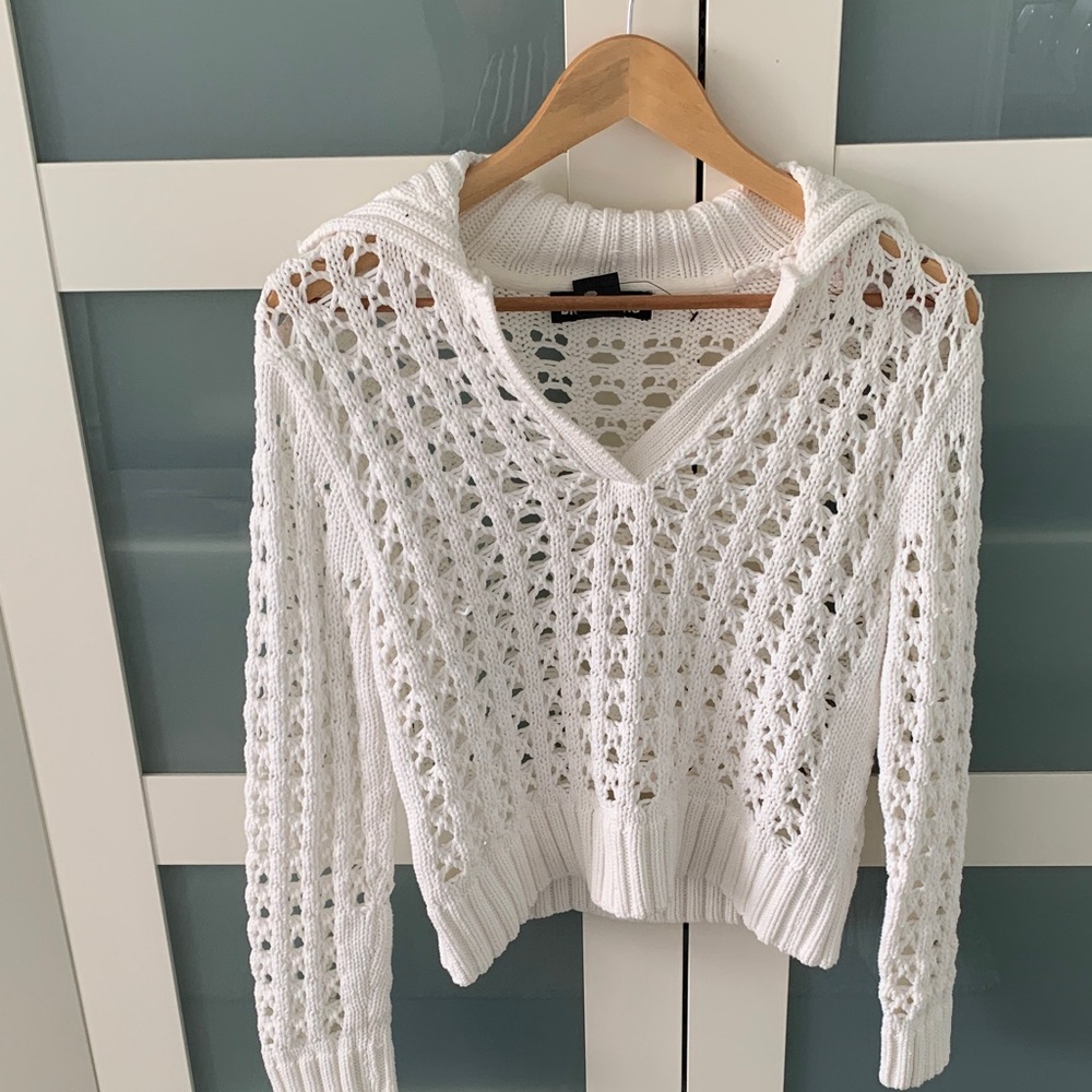 DKNY White V-Neck Knit Sweater